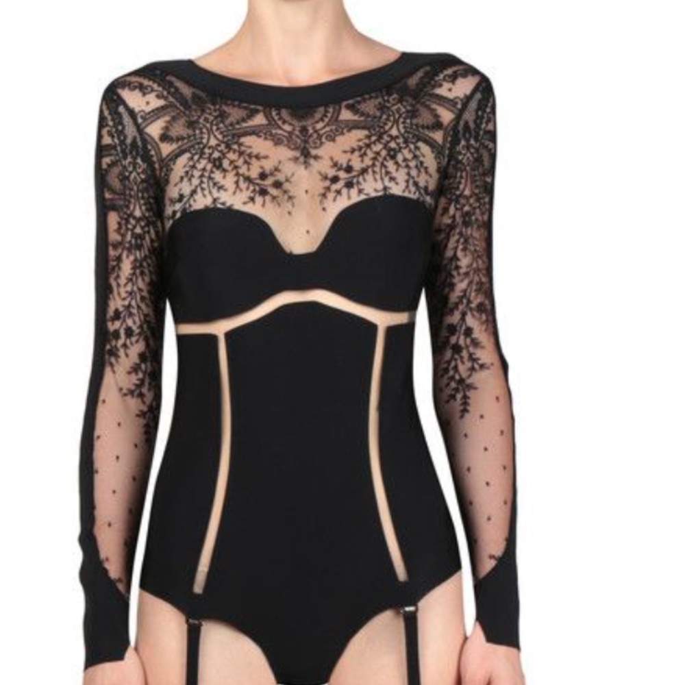 La Perla Black Label Ultra Rare Desire Neoprene Lace Zipper Bodysuit (Black)
